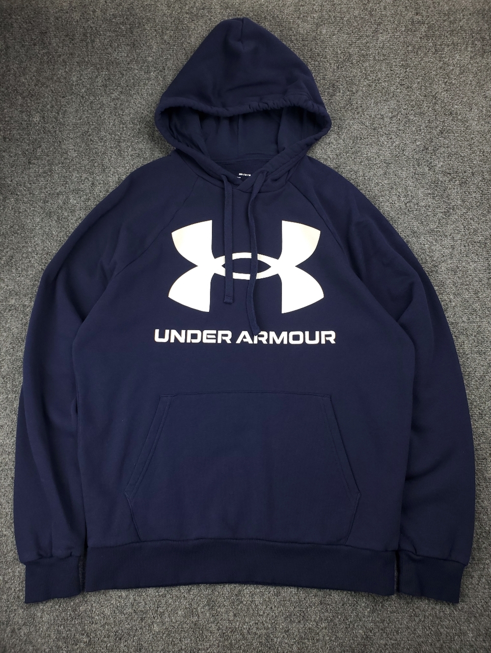 Under Armour Hoodie Mens Medium Fleece Pullover Sweatshirt Big Logo Navy Blue